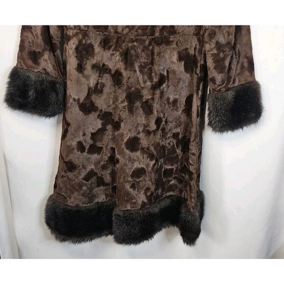 Vintage Union Made Faux Fur Coat Chocolate Brown Mod Full Length Size Small Glam - Picture 7 of 11